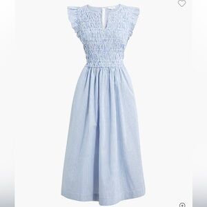 NWT J. Crew Factory Blue Striped Midi Dress with Smocked Bodice
